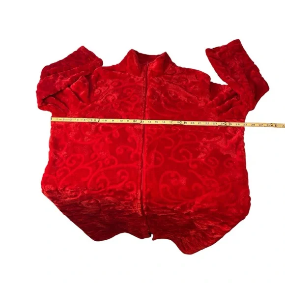 croft & barrow Red Plush Zip-Front Long Robe - Picture 8 of 12